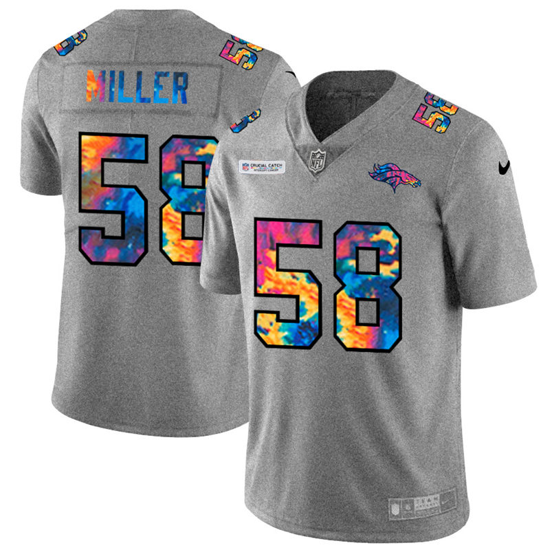 NFL Denver Broncos #58 Von Miller Men Nike MultiColor 2020  Crucial Catch  Jersey Grey